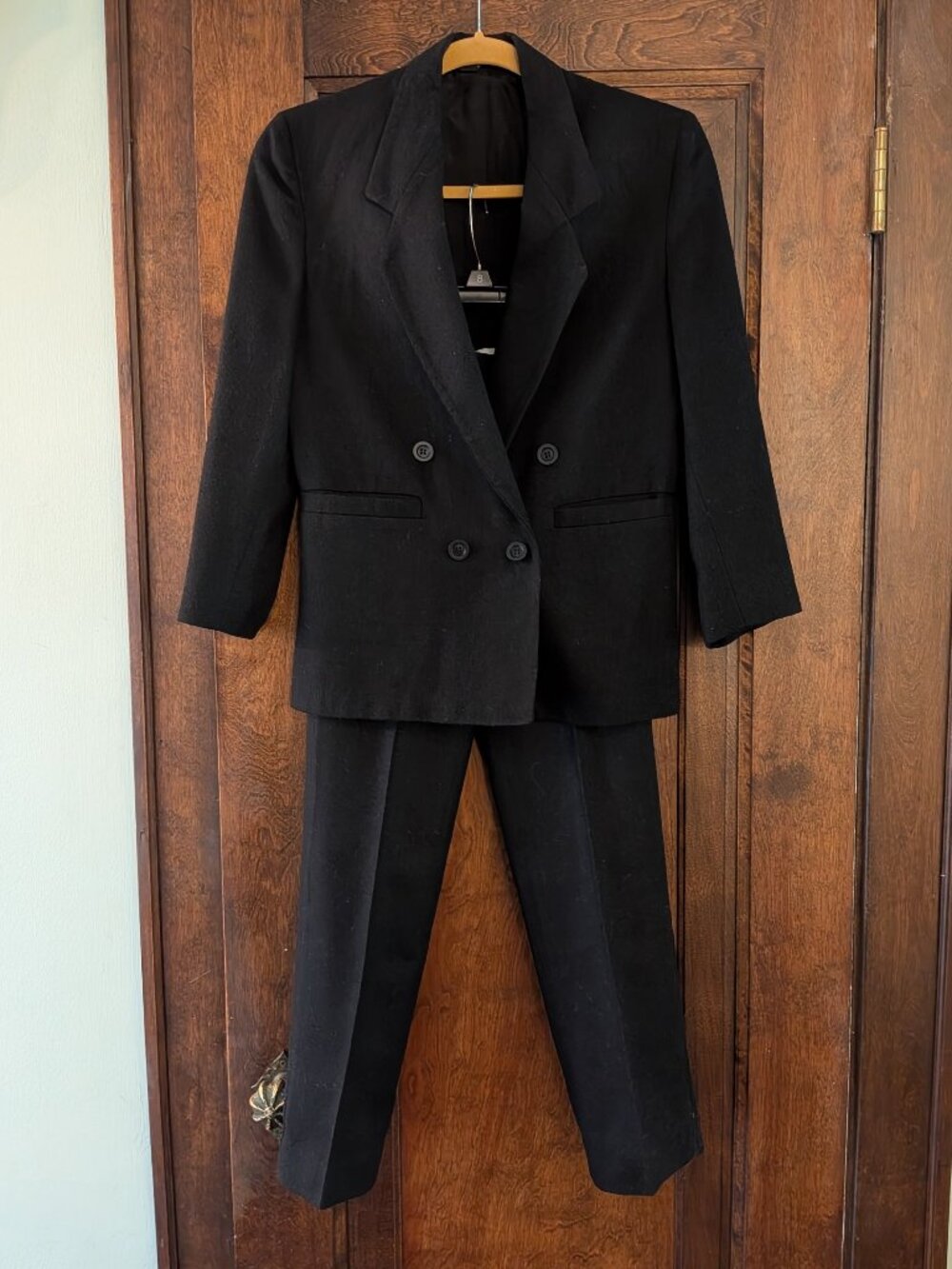 Vintage Christian Dior Black Wool 2 Piece Suit Double Breasted Boys 10 Slim